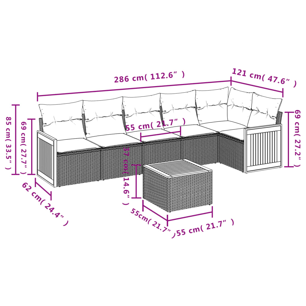 7-Delige Loungeset Met Kussens Poly Rattan Grijs