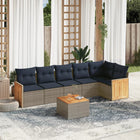 7-piece garden sofa set with cushions, grey poly rattan