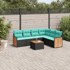 7-piece garden sofa set with cushions in black poly rattan