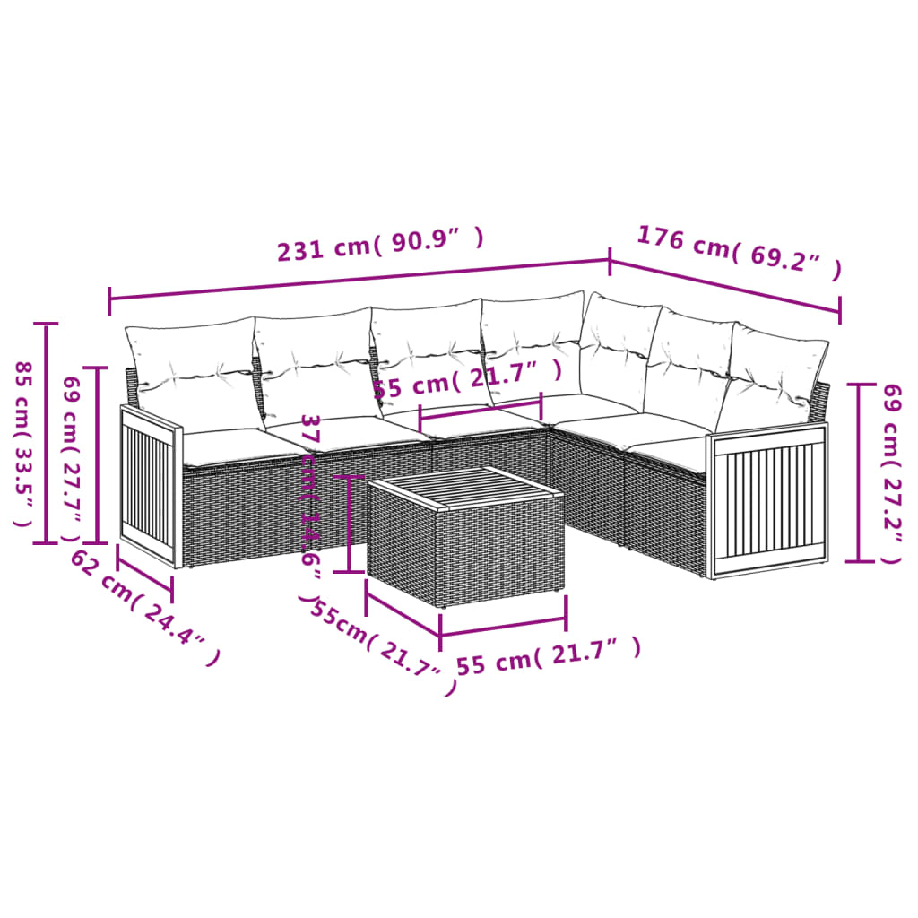 7-Delige Loungeset Met Kussens Poly Rattan Beige