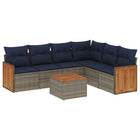 7-piece garden sofa set with cushions, grey poly rattan