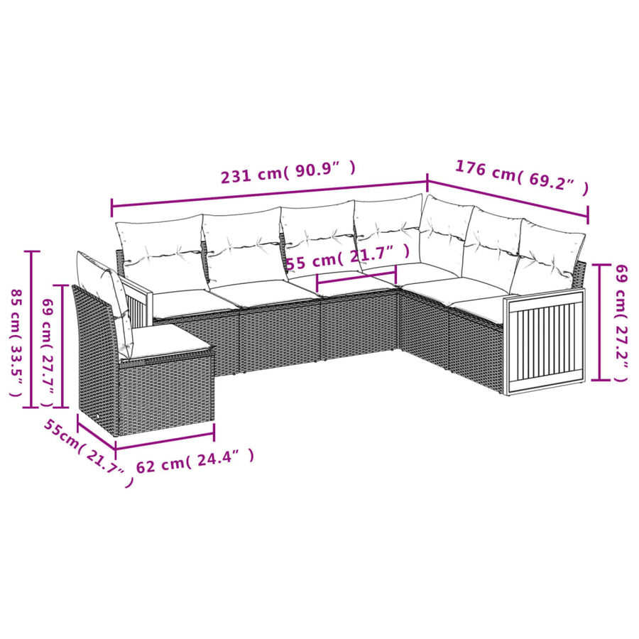 6-Delige Loungeset Met Kussens Poly Rattan Grijs