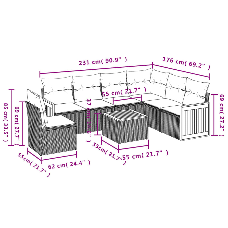 7-Delige Loungeset Met Kussens Poly Rattan Zwart