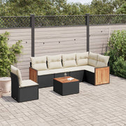 Loungeset 7-delig poly rattan zwart met acacia tafel
