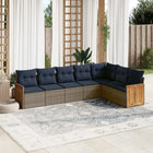 7-piece garden sofa set with cushions, grey poly rattan