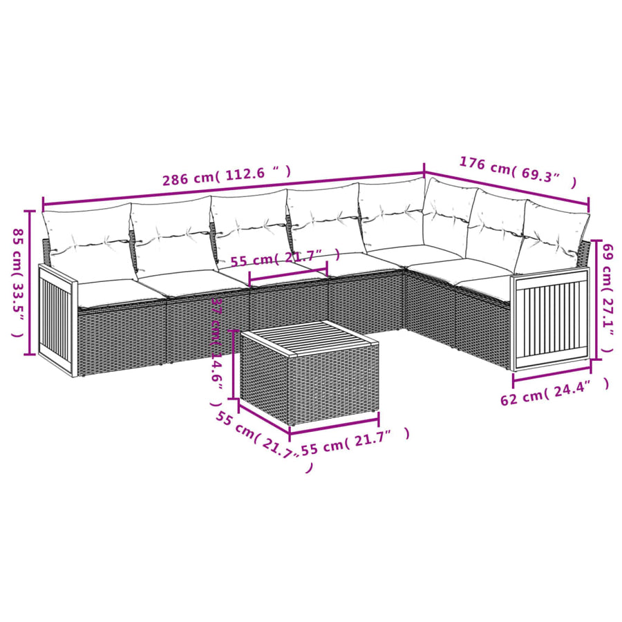 8-Delige Loungeset Met Kussens Poly Rattan Zwart
