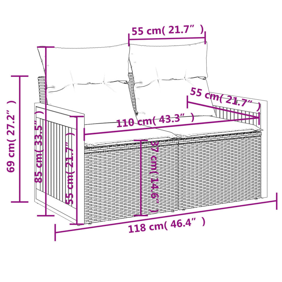 8-Delige Loungeset Met Kussens Poly Rattan Zwart