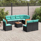9-piece garden sofa set with cushions in black poly rattan