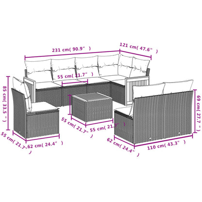 9-Delige Loungeset Met Kussens Poly Rattan Beige