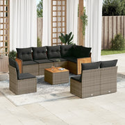 Loungeset 9-delig poly rattan grijs