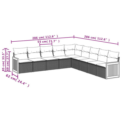 9-Delige Loungeset Met Kussens Poly Rattan Zwart