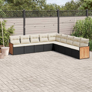 Loungeset poly rattan 9-delig zwart met kussens