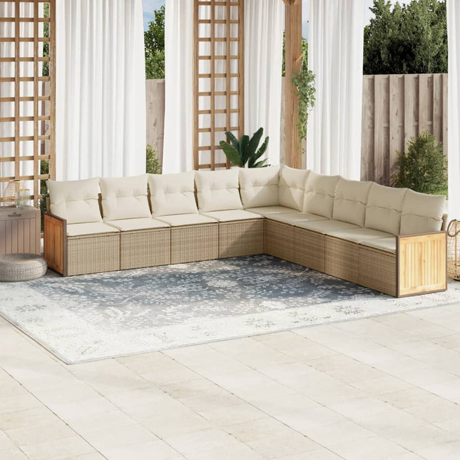 9-Delige Loungeset Met Kussens Poly Rattan Beige