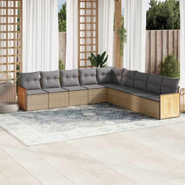 9-Delige Loungeset Met Kussens Poly Rattan Beige