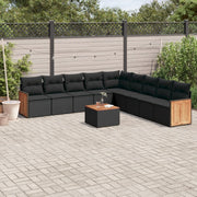 Loungeset 10-delig poly rattan zwart