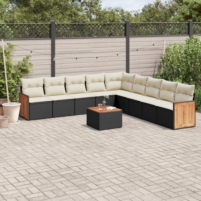 10-Delige Loungeset Met Kussens Poly Rattan Zwart