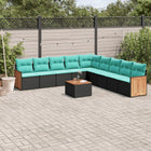 10-piece garden lounge set with cushions black poly rattan