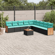 Tuinbankset 10-delig polyrotan zwart acacia