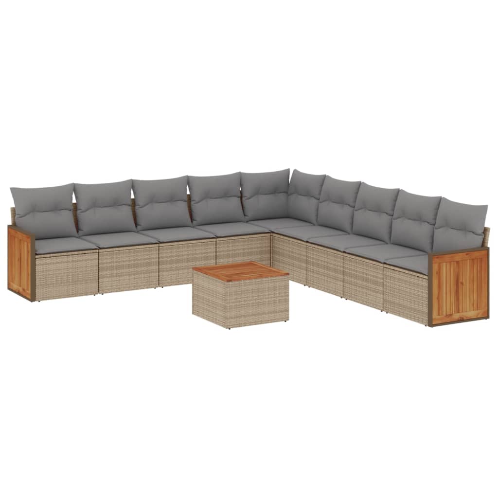 10-Delige Loungeset Met Kussens Poly Rattan Beige
