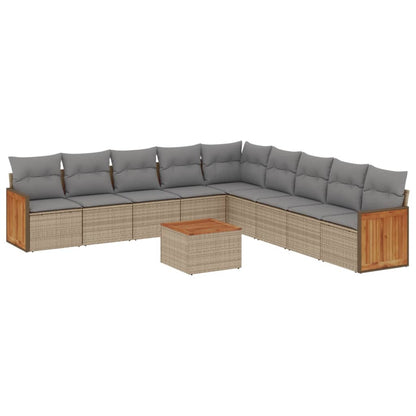 10-Delige Loungeset Met Kussens Poly Rattan Beige
