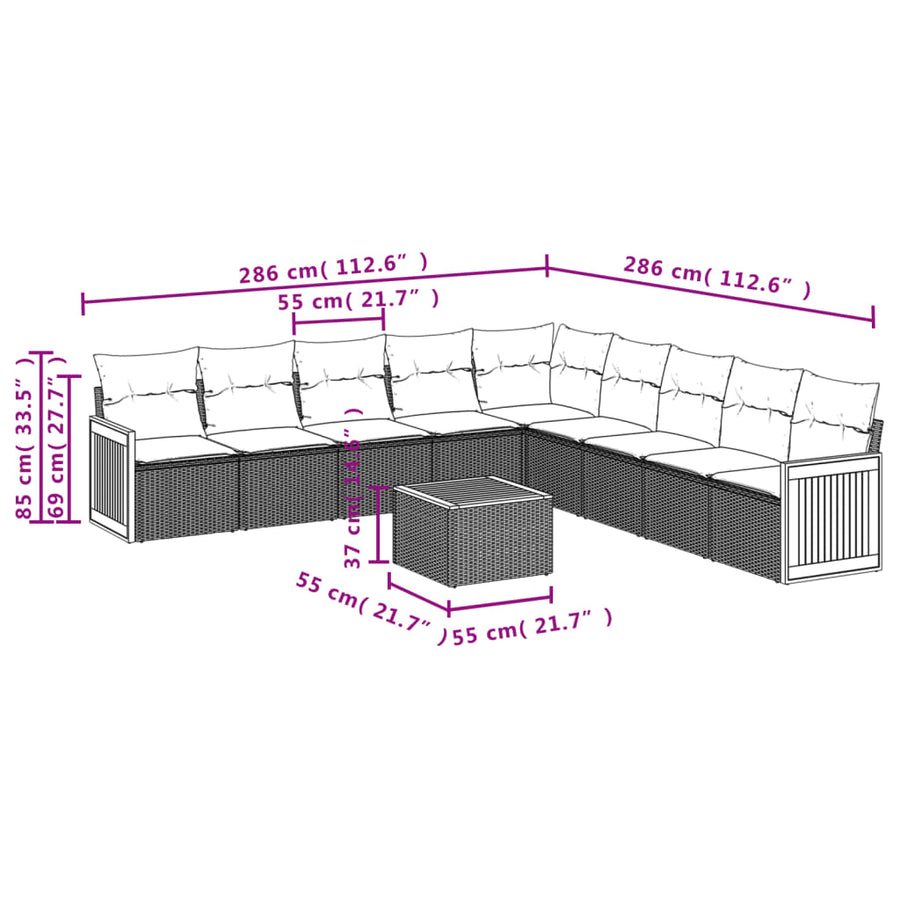 10-Delige Loungeset Met Kussens Poly Rattan Beige
