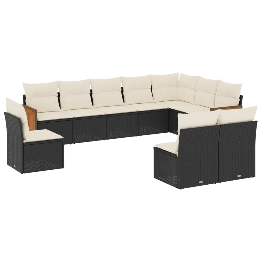10-Delige Loungeset Met Kussens Poly Rattan Zwart