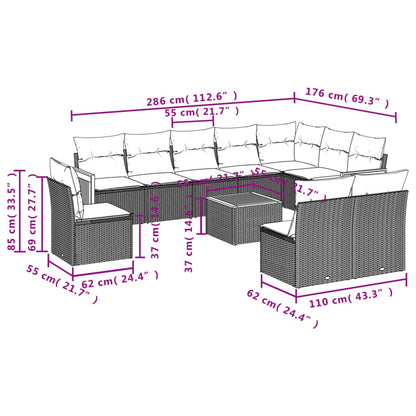 11-Delige Loungeset Met Kussens Poly Rattan Zwart