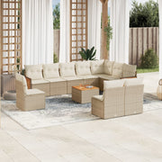 Tuinset 11-delig poly rattan beige met kussens
