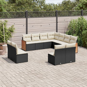 11-piece Loungeset with cushions poly rattan black