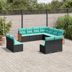 11-piece garden sofa set with cushions, black poly rattan