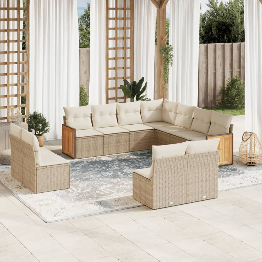 11-Delige Tuinset Met Kussens Poly Rattan Beige
