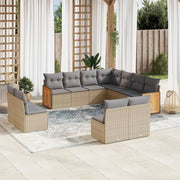 Tuinset 11-delig poly rattan beige met kussens
