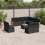 Loungeset 12-delig poly rattan zwart acaciahout