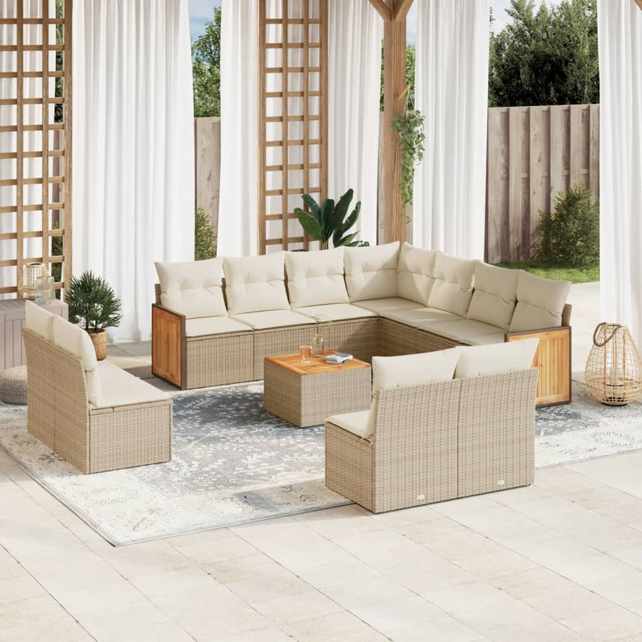 12-Delige Loungeset Met Kussens Poly Rattan Beige