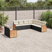 9-piece Lounge Set with cushions poly rattan black