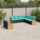 Tuinbankset 9-delig polyrotan zwart met kussens