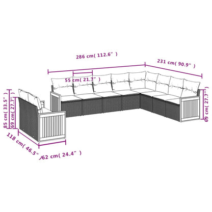 10-Delige Loungeset Met Kussens Poly Rattan Zwart