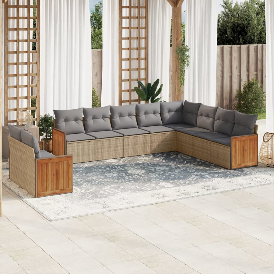 10-Delige Loungeset Met Kussens Poly Rattan Beige