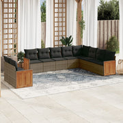 Loungeset 10-delig poly rattan grijs