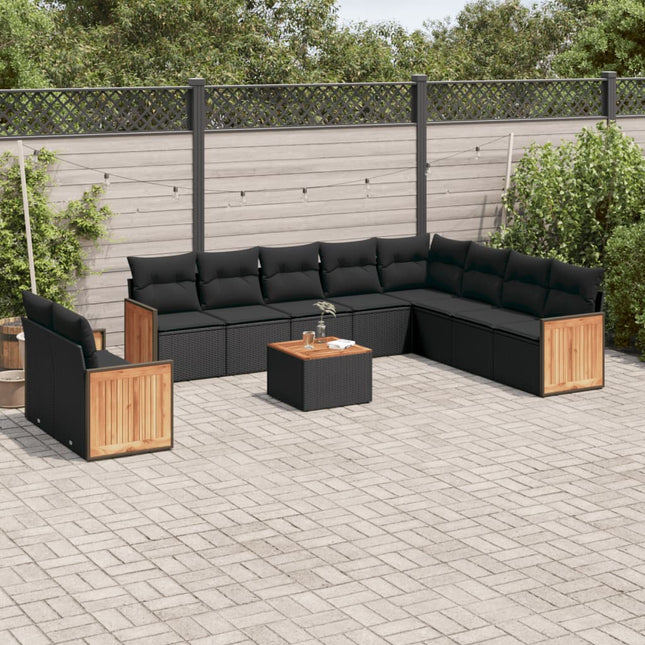 11-Delige Loungeset Met Kussens Poly Rattan Zwart