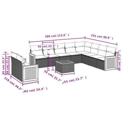11-Delige Loungeset Met Kussens Poly Rattan Grijs