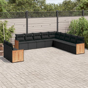 Loungeset poly rattan 11-delig zwart