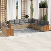 Tuinset 11-delig poly rattan beige met kussens
