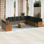 12-piece lounge set with cushions poly rattan grey