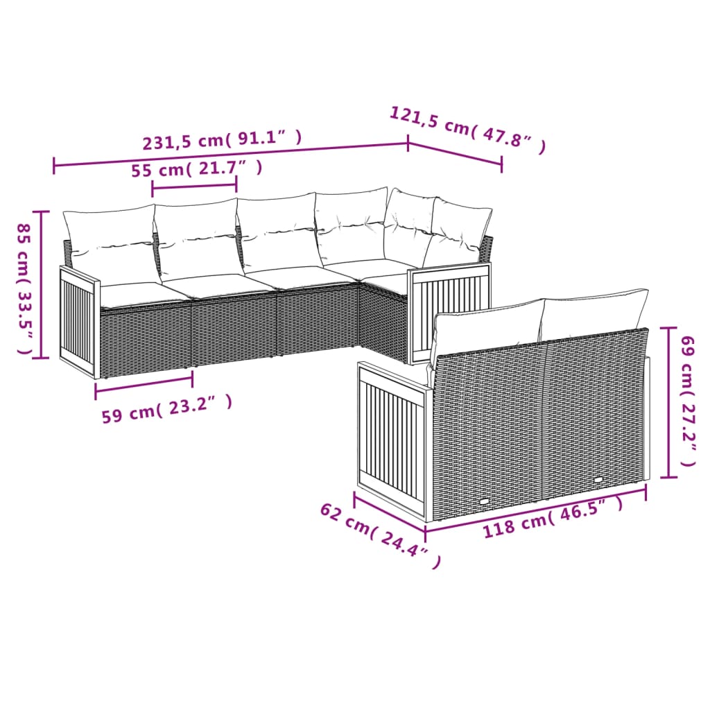 7-Delige Loungeset Met Kussens Poly Rattan Zwart