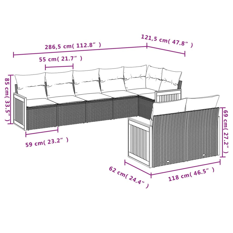 8-Delige Loungeset Met Kussens Poly Rattan Zwart