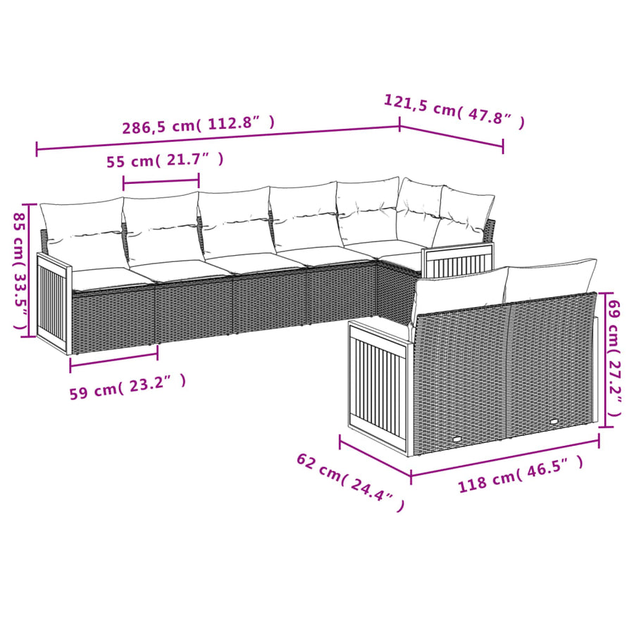 8-Delige Loungeset Met Kussens Poly Rattan Beige