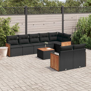 Loungeset 9-delig poly rattan zwart acaciahout