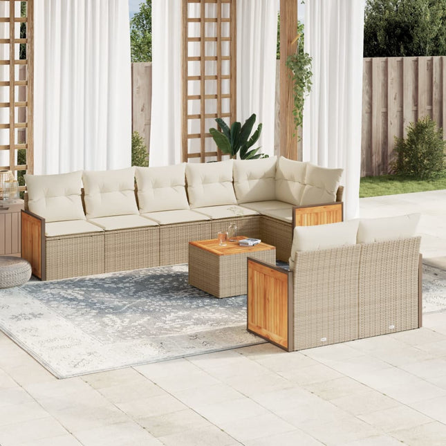 9-Delige Loungeset Met Kussens Poly Rattan Beige