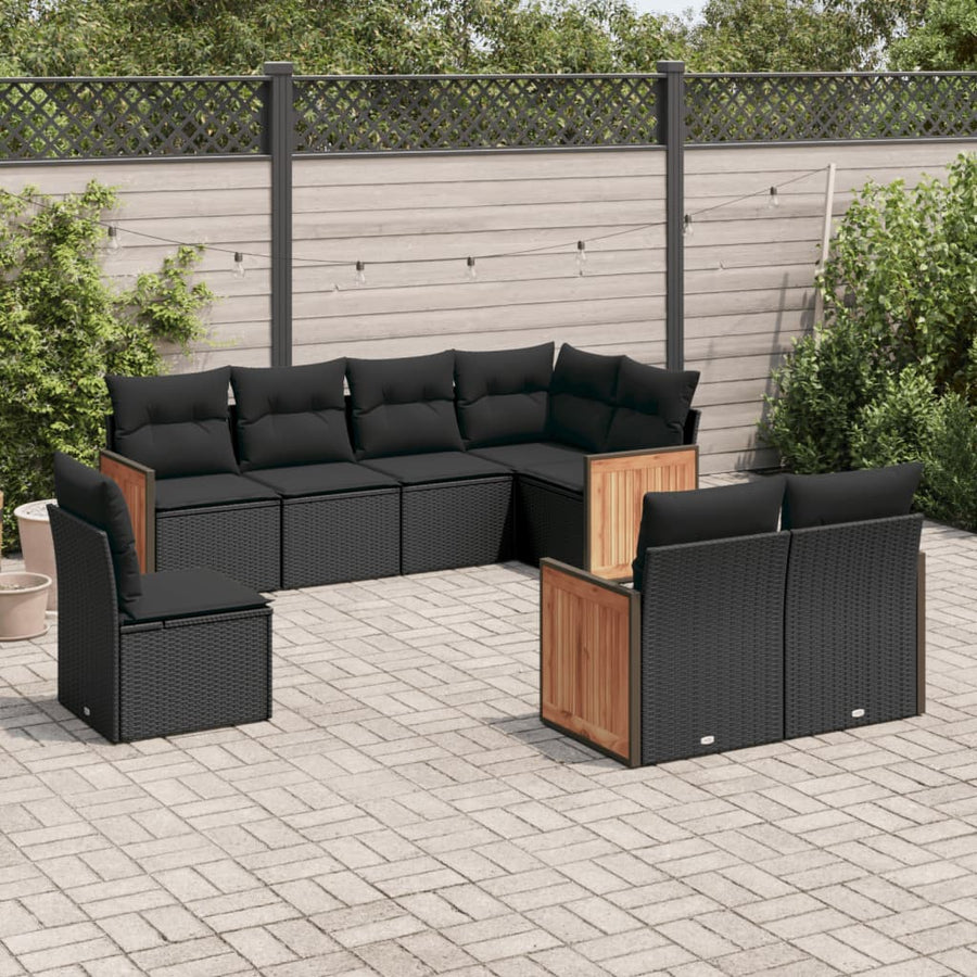 8-Delige Loungeset Met Kussens Poly Rattan Zwart